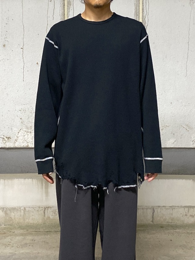ANCELLM DAMAGE WAFFLE CREW LS T-SHIRT BLACK 2025AW 通販ページ